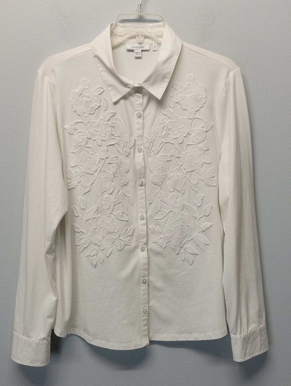 Chico's white lace button down knint shirt womens size Large / 2